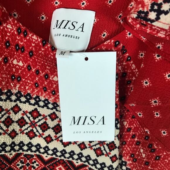 MISA Los Angeles LA Larsen Off Shoulder Bohemian Print Long Prairie Dress NWT - Picture 3 of 7